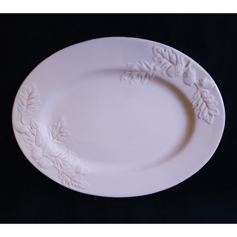 Victoria Blackhawk Marketing Large Oval Serving Dish Oak Leaves Acorns Ceramic